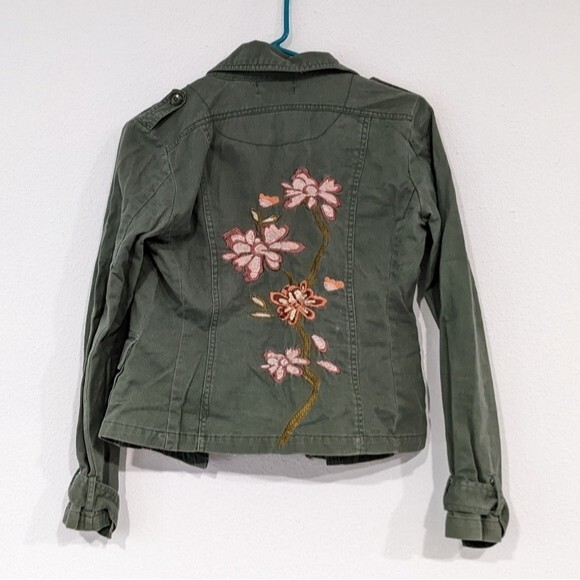 Ashley by 26 International Olive Jacket Embroidered Flowers, Women Small - Picture 2 of 10